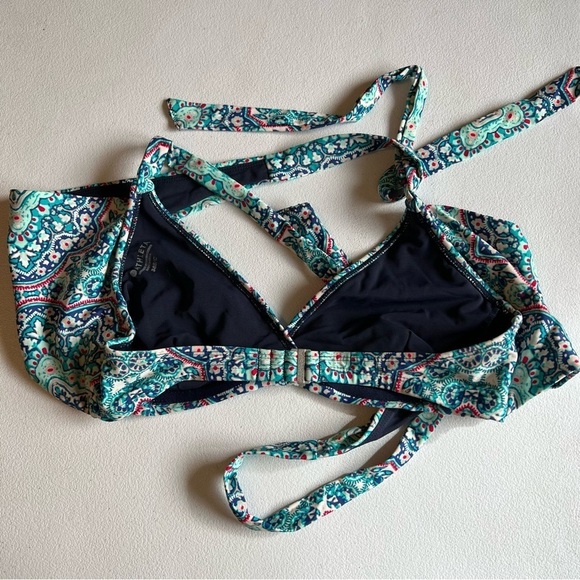 Athleta Blue Print Monaco Bra Cup Wrap Bikini Halter Swim Top  38 b/c - Picture 6 of 7
